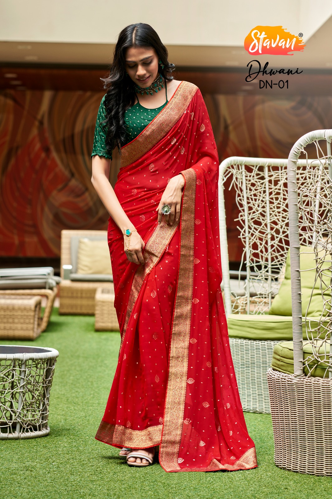 Heavy Work Designer Red Bandhej Saree Online