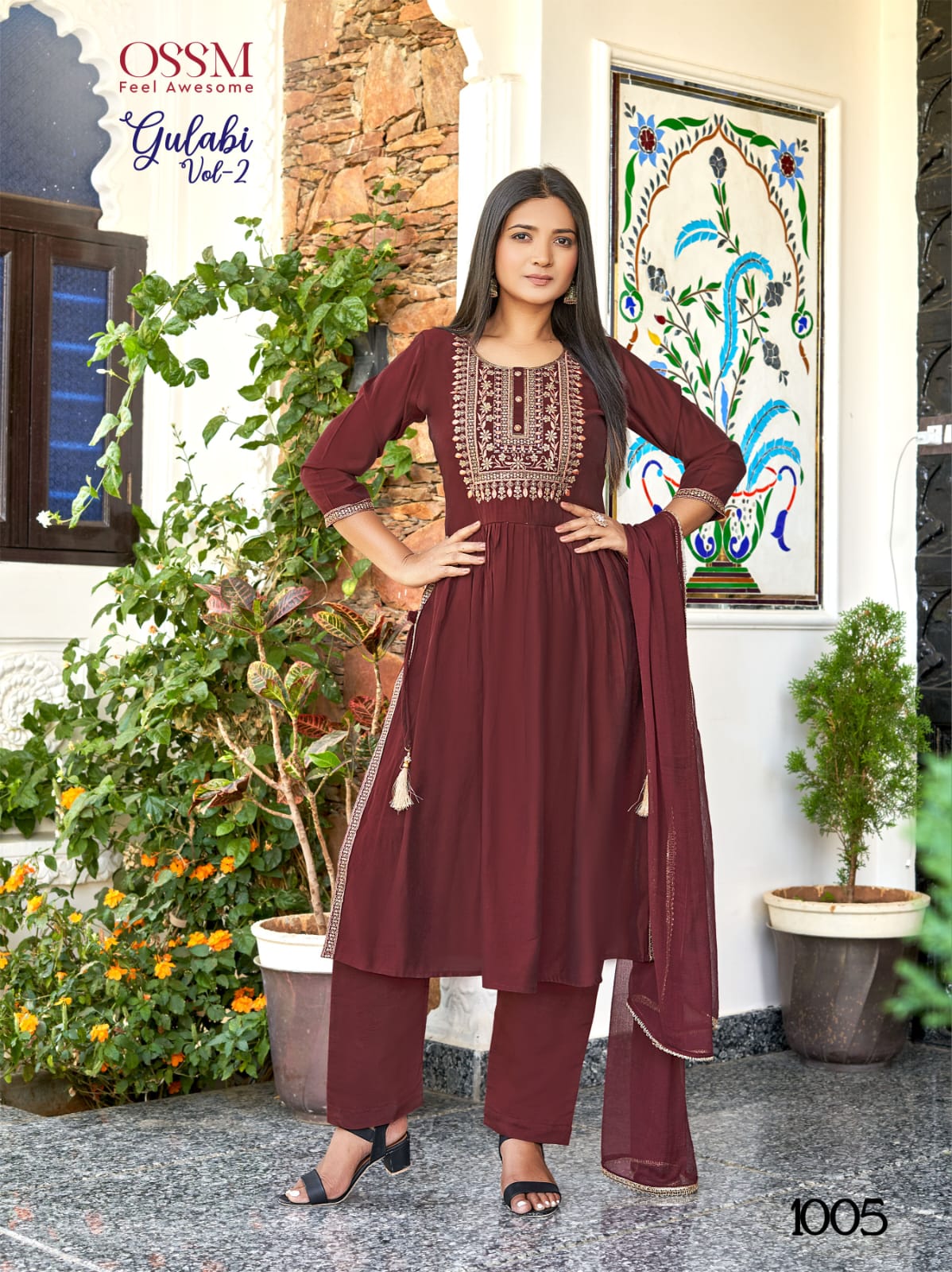 Silk Embroidered Gulabi Nyra Cut Ossm Readymade Pant Style Suits