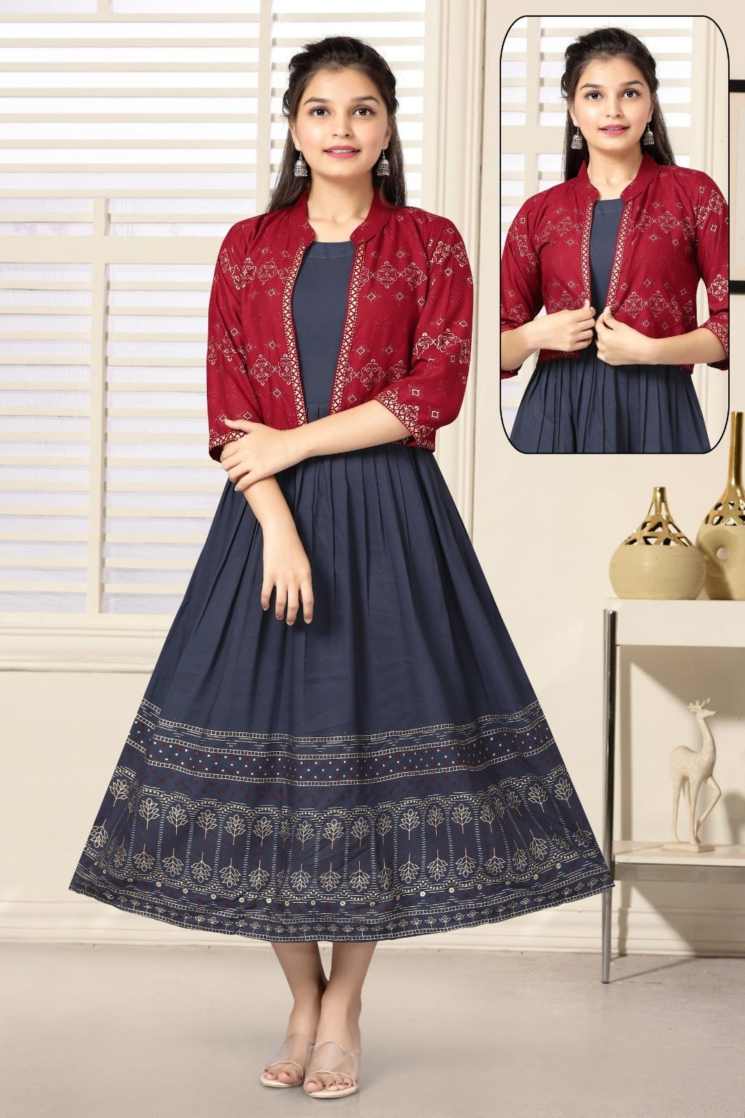 Designer Printed Angrakha Style Anarkali Cotton Kurta With Dupatta and Pant  Set, Jaipuri Style Pom Lace Kurti With Pant Set, Gift for Her, - Etsy