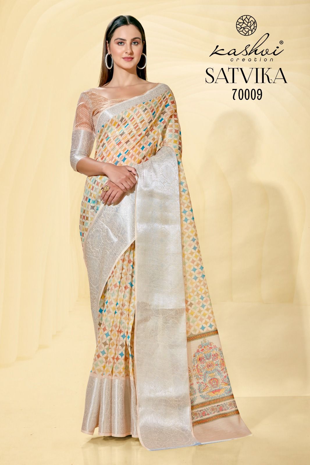 Buy Maya Blue Digital Printed Linen Saree online-Karagiri