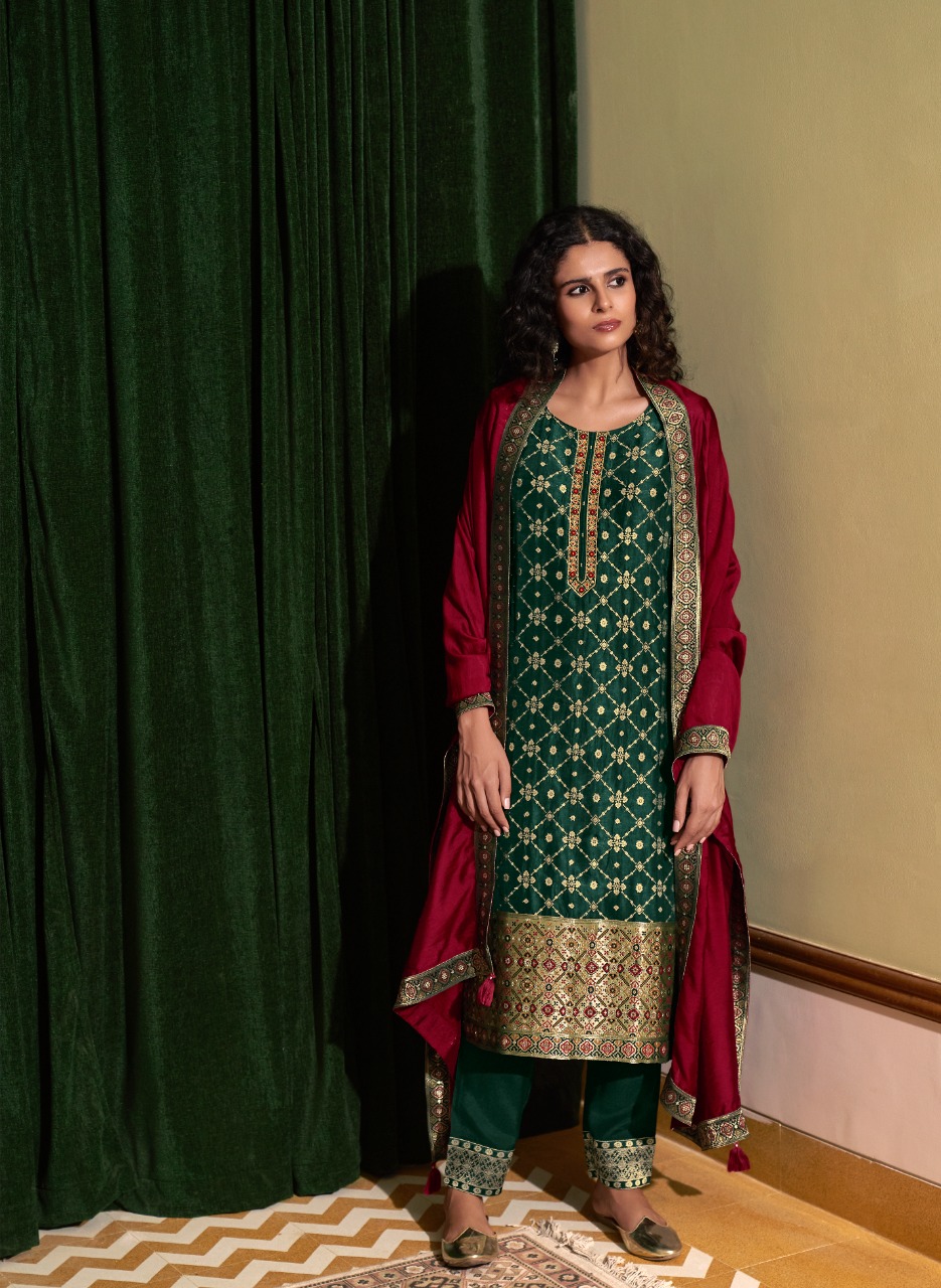Mustard Banaras Ankle Length Gowns With Banarasi Silk Dupatta Online