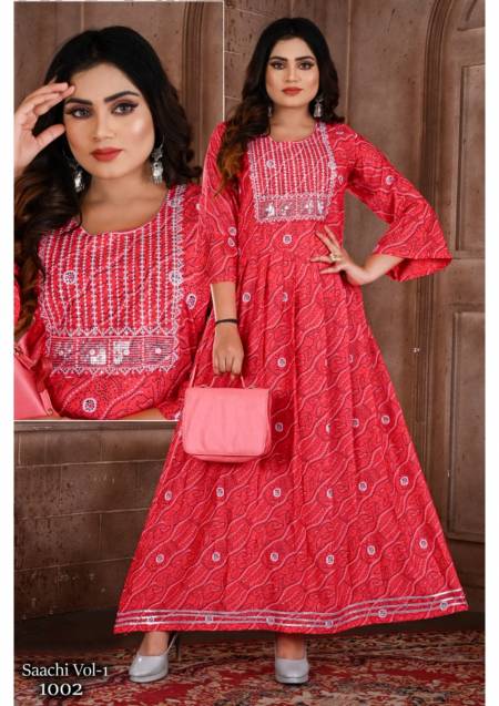 SABHYATA PURE COTTON PRINT SHIFALI EMBROIDERY WORK ANARKALI STYLE KURTI  WITH MALL COTTON DUPATTA BY LADIES FLAVOUR BRAND WHOLESALER AND DEALER