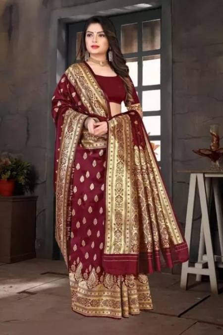 Dark Pink Banaras Soft Georgette Jaal silk | AbirabyBeena