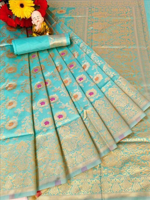 Deep blue meenakari saree by Sacred Weaves