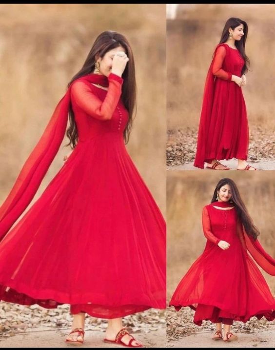 2230 Nargis Fakhri's red anarkali – Shama's Collection