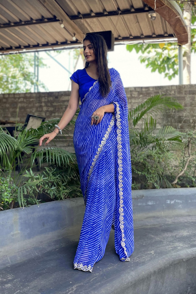 Blue Leheriya Kota Silk Saree – kreationbykj